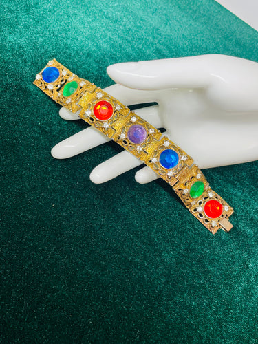 Square Link Rainbow Rhinestone Bracelet